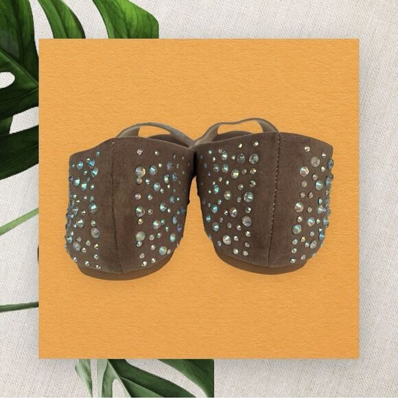 OPEN TOE RHINESTONE TAUPE FLAT, sz 41 - Picture 5 of 6